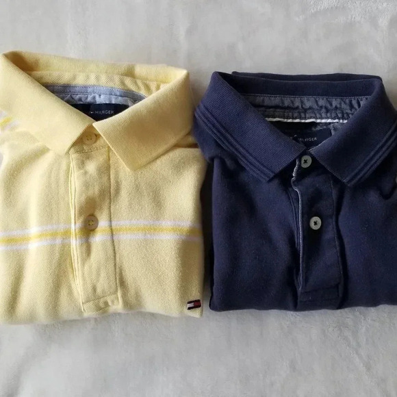 2 Tommy Hilfiger Small Polo Shirts Yellow Striped - Picture 1 of 8